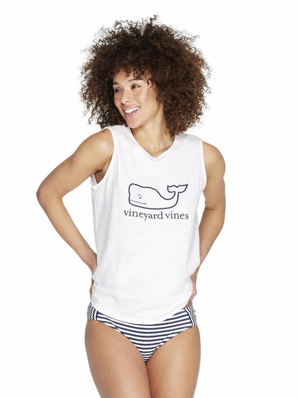 Vineyard Vines White Tank with Navy Whale Logo